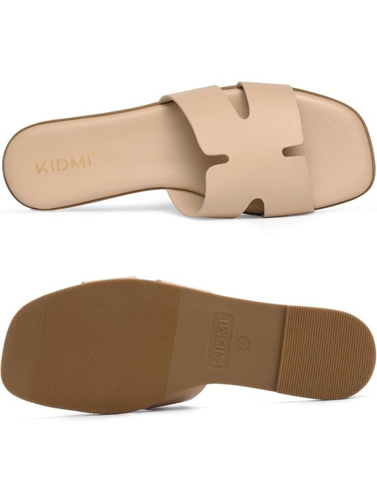 Absuyy Pretty Women Women\'s Nude Flat Comfortable Slip On Slides Open Toe Casual Sandals